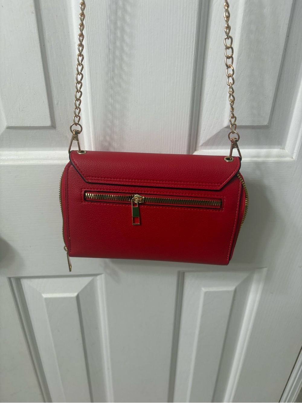 Compact Red Crossbody Bag with Gold Accent Hardware - Picture 3 of 5